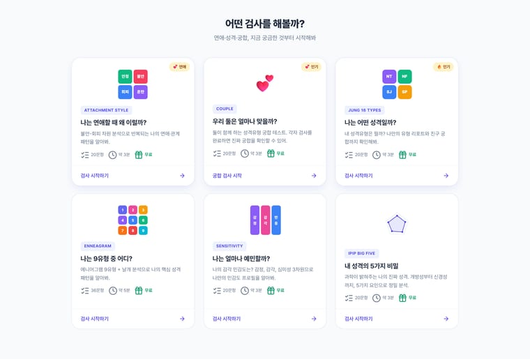 검사 라인업 — 궁금한 것부터 고르면 된다